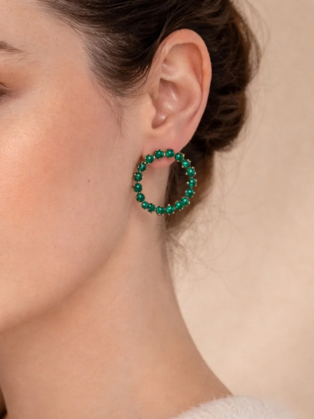 Green Onyx Circle Stud Earrings